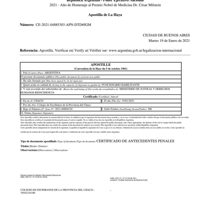 Apostilla de la haya Argentina