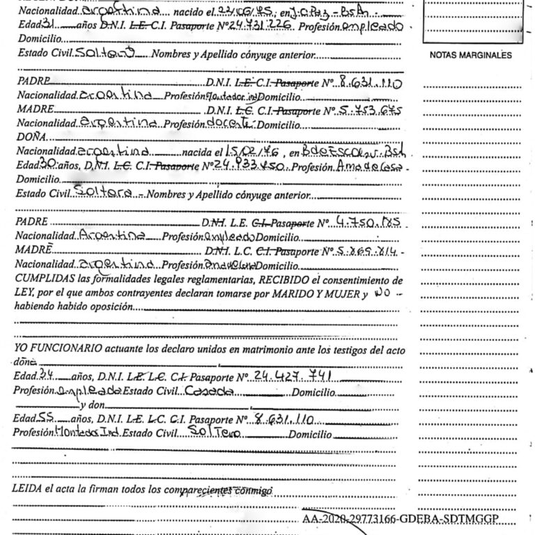 Partida de matrimonio provincia Buenos Aires