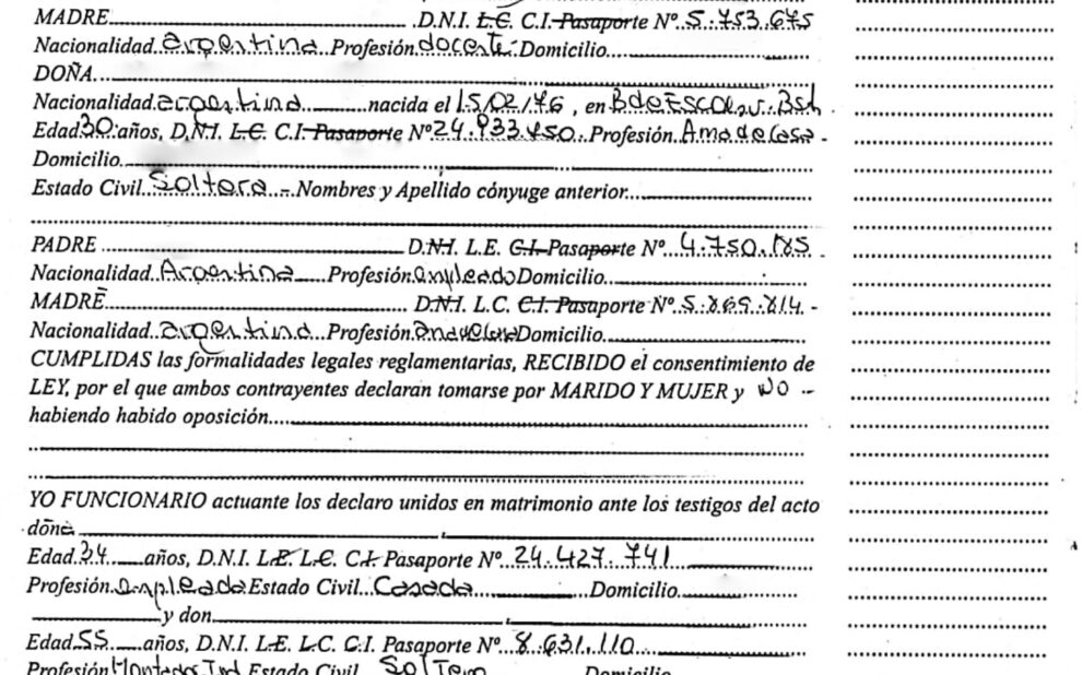 Partida de matrimonio provincia Buenos Aires