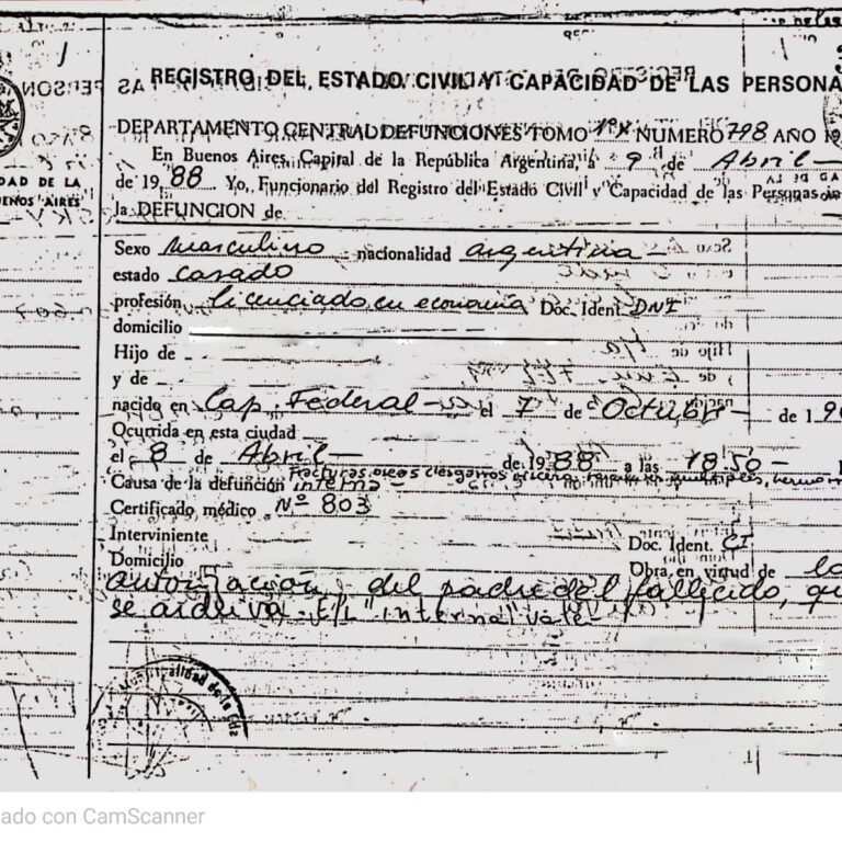 Partida de defunción Provincia de Buenos Aires