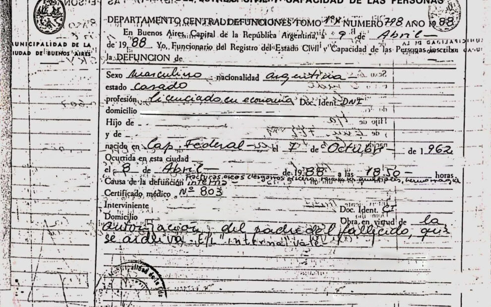 Partida de defunción Provincia de Buenos Aires