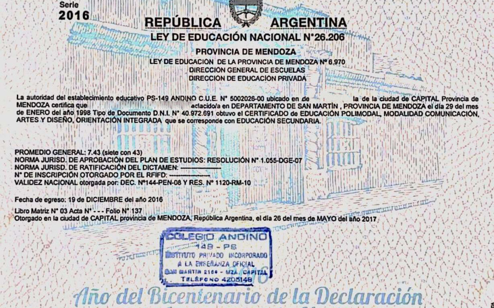 Apostillar título secundario Argentina