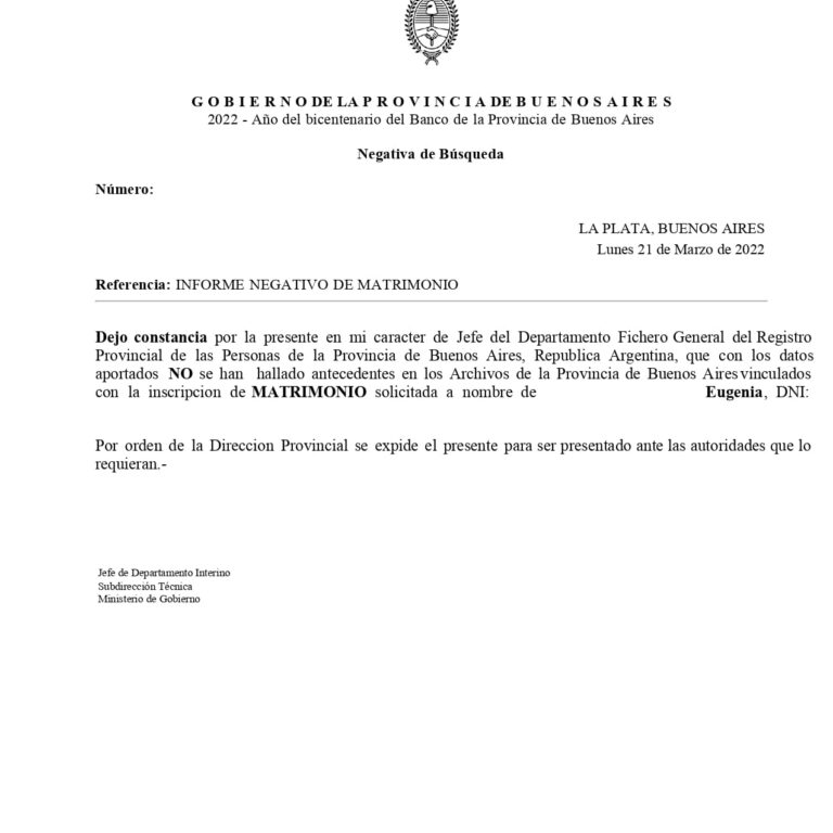 Certificado de Estado Civil Argentina