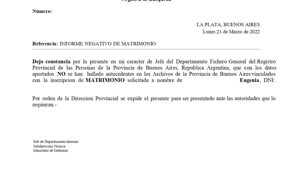 Certificado de Estado Civil Argentina