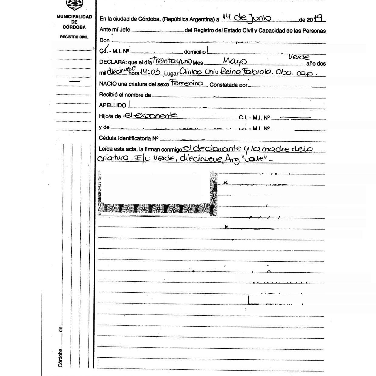 Partida de Nacimiento Córdoba