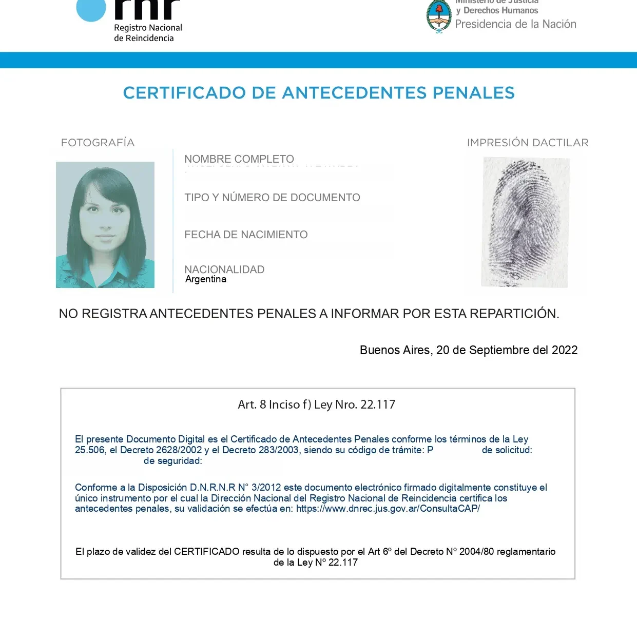 Certificado de antecedentes penales consulado argentino en Miami