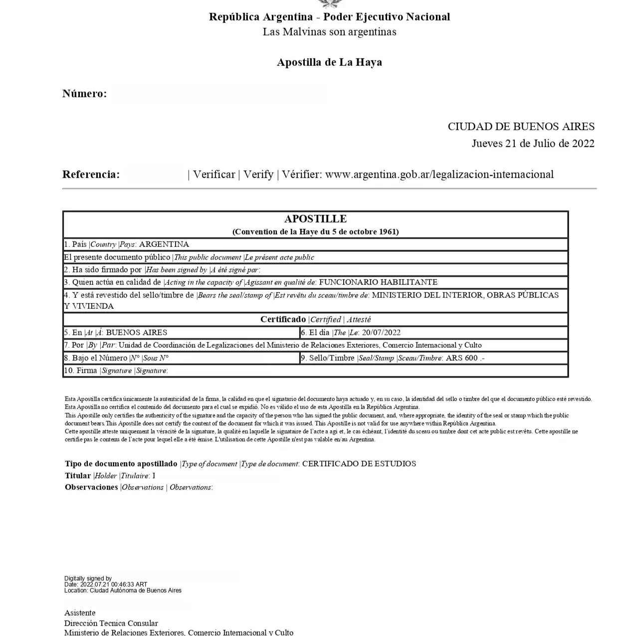 Consulado argentino en Miami Apostilla de la Haya