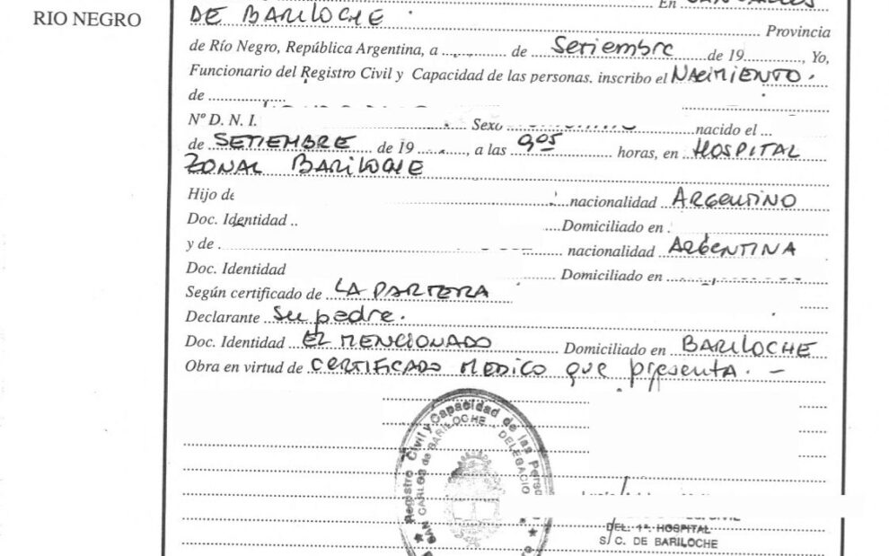 partida de nacimiento Rio Negro