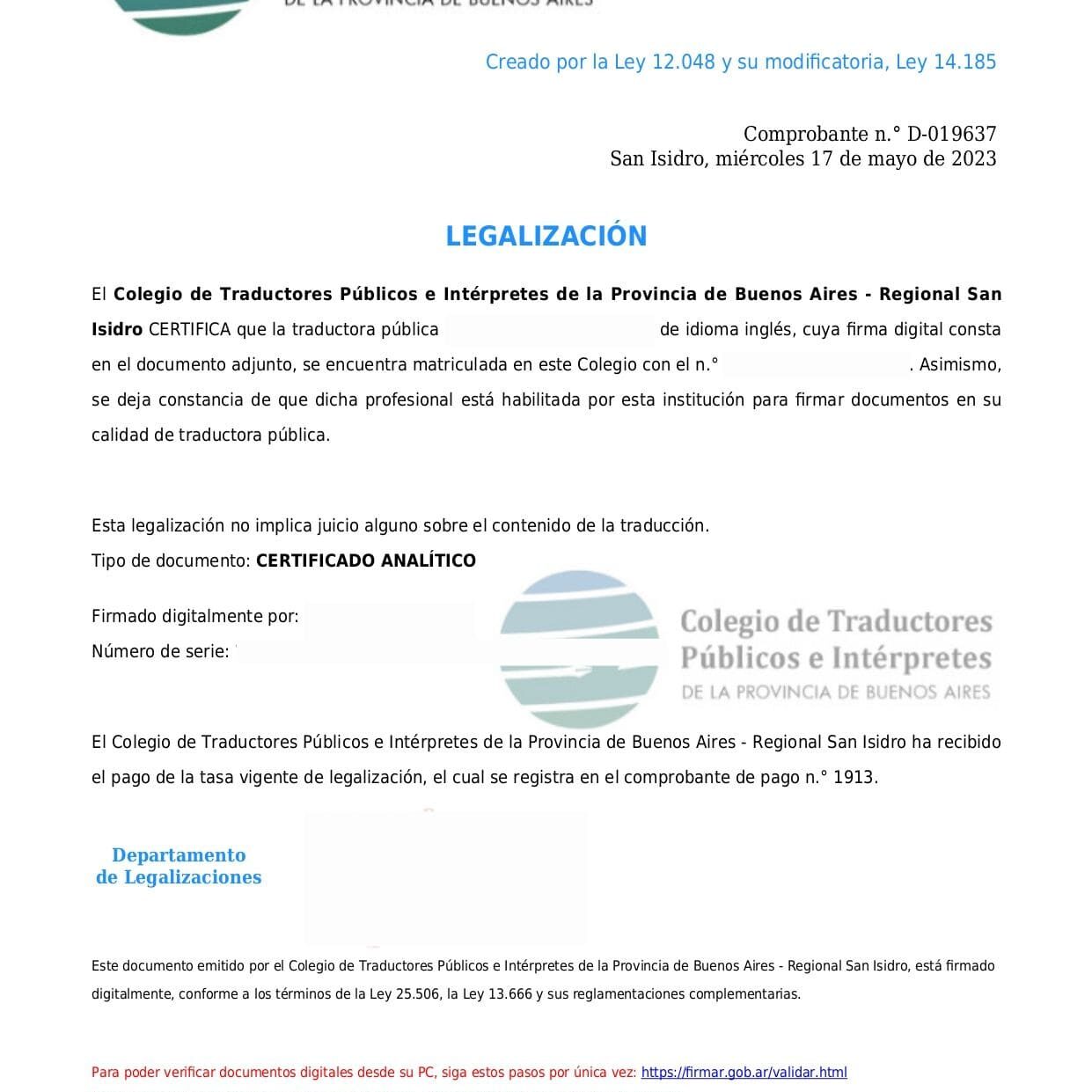 Traducciones de documentos oficiales argentinos