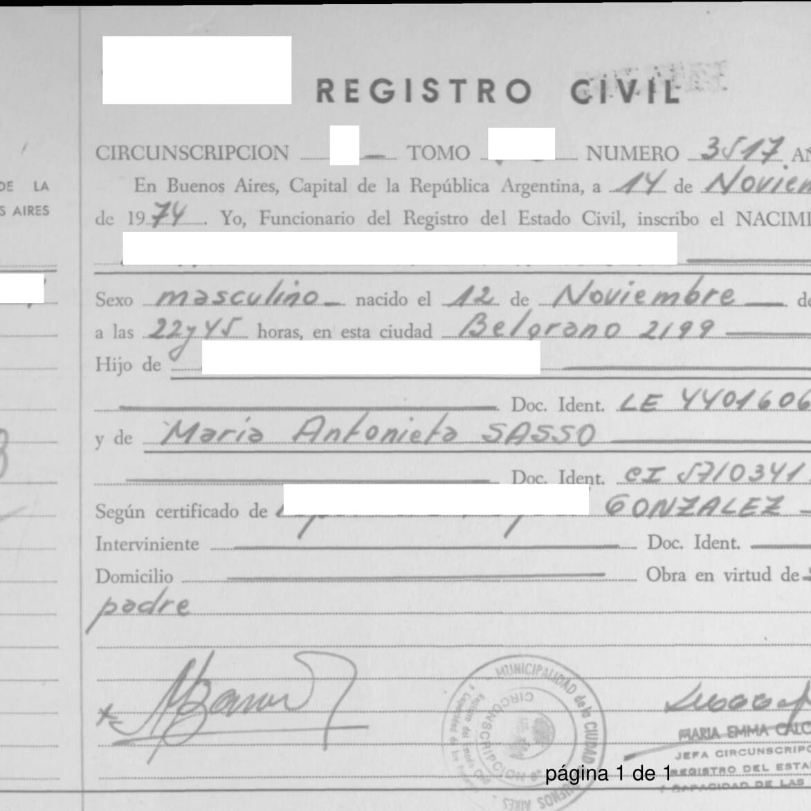 partida de nacimiento caba